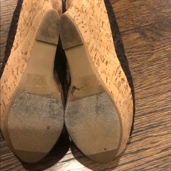 Black crochet peep toe cork wedge heel - Picture 7 of 7